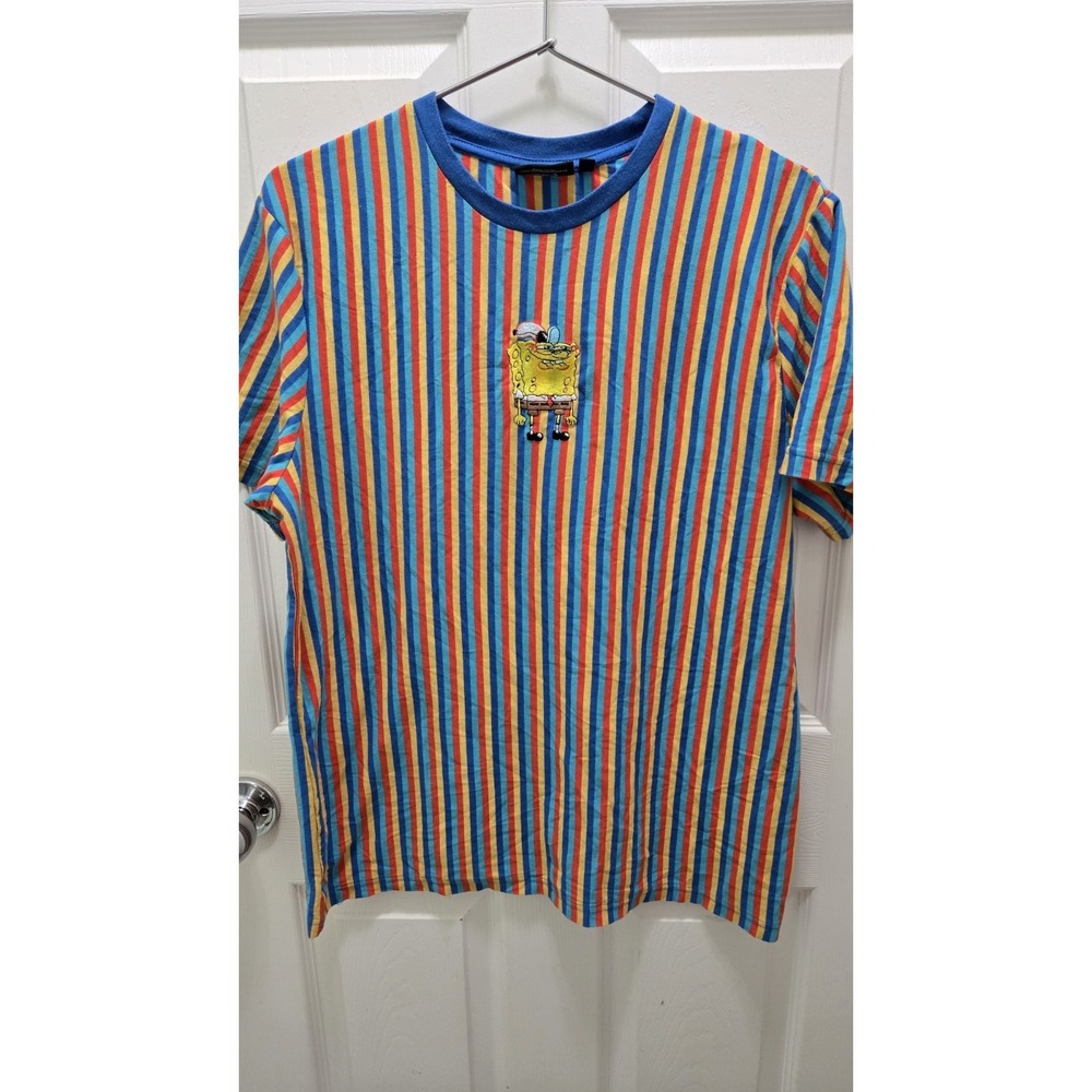 Nickelodeon SpongeBob SquarePants Striped T-Shirt Men Fits M/L Embroidered‎ Logo